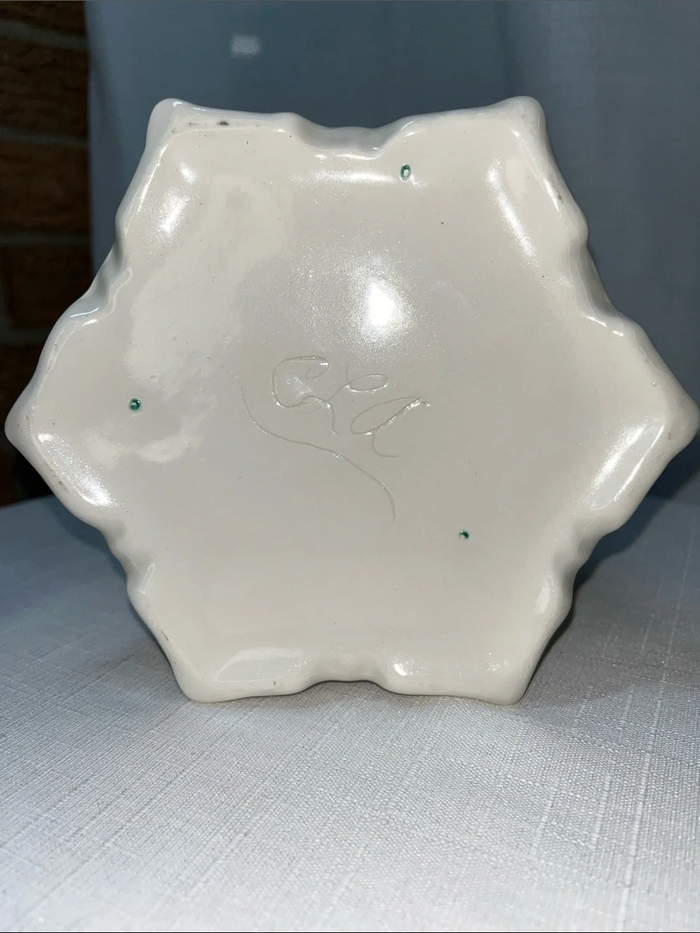 Handmade Signed White Pottery Pitcher Vase Rustic Farmhouse Creamer 8” Ceramic